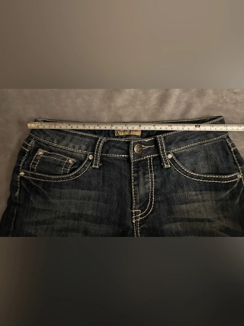Earl Jean Women’s Dark Wash Blue Denim Shorts Mid Cuffed Studded Sz 2